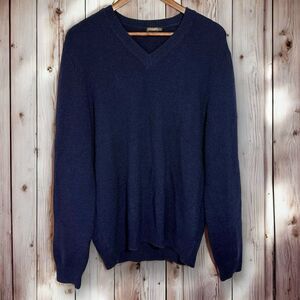 J McLaughlin Wool Sweater Men's Large V Neck Base Layer Basic Navy‎ Blue
